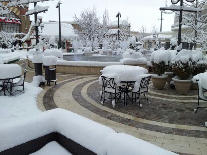 Radiant heat snow melting system installed at outdoor mall.